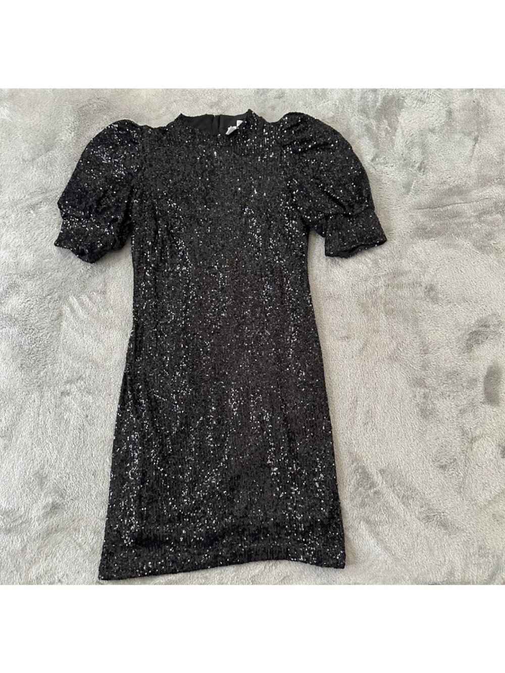 Joie Black Sequin Puff Sleeve Mini Dress Women's MEDIUM Cocktail Party